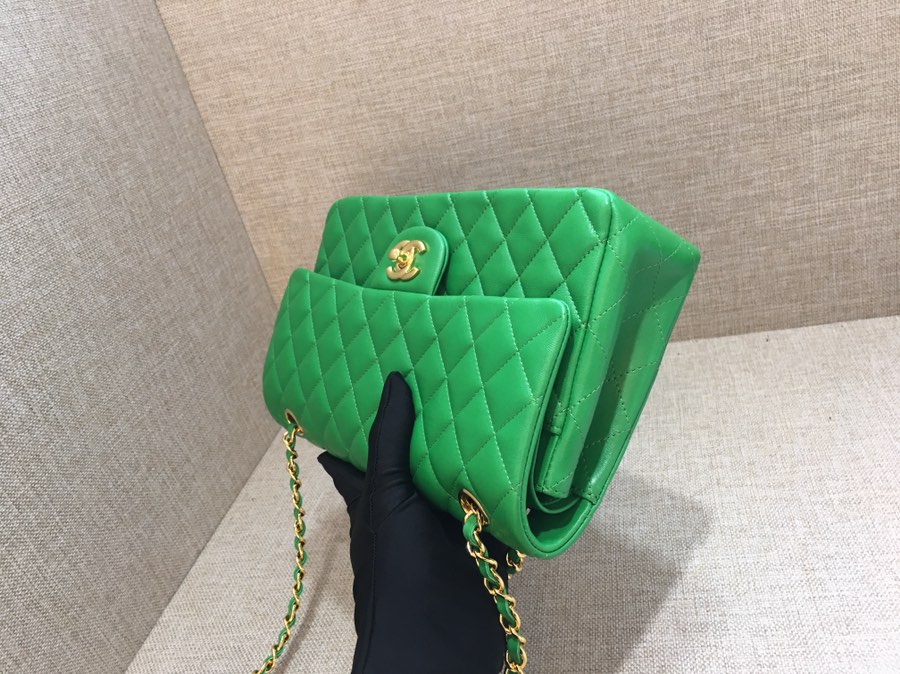 Medium Classic Flap Lambskin Bag AO1112 Green/Gold